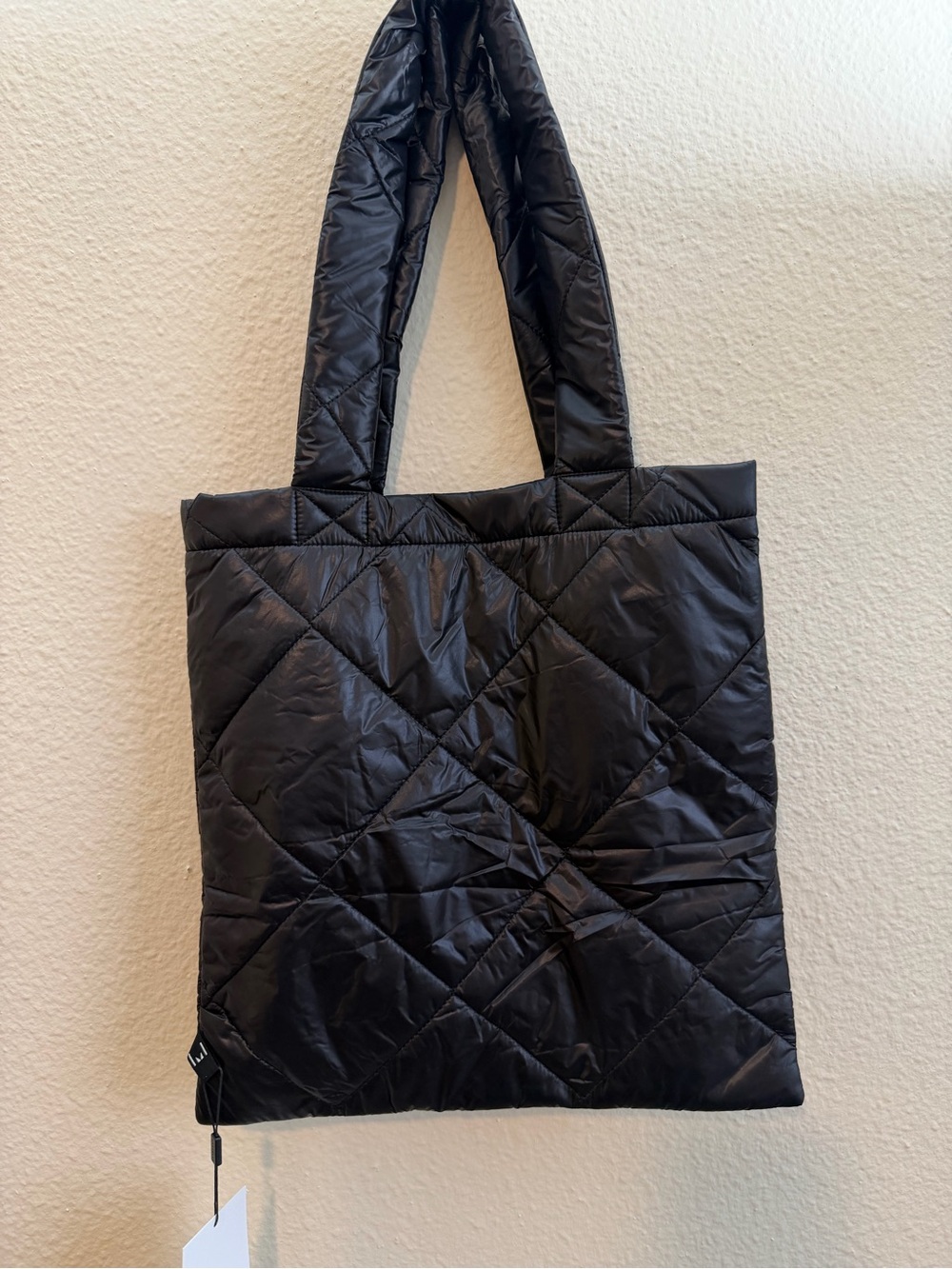 Quilted Black Puffer Tote Bag - Lightweight Everyday Carry